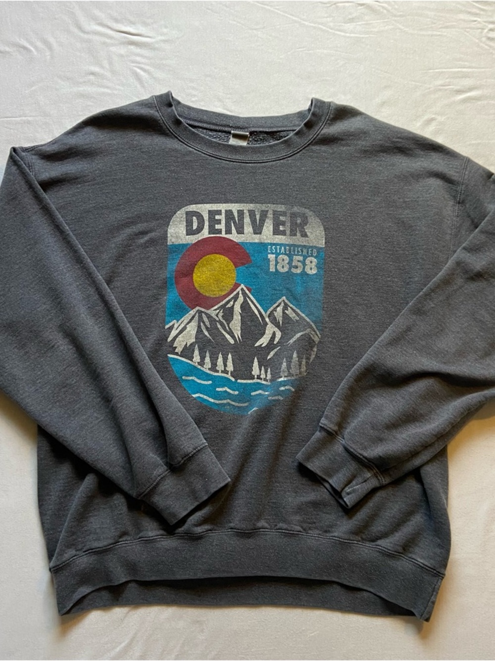 Gildan Charcoal Denver Mountain Graphic Crewneck